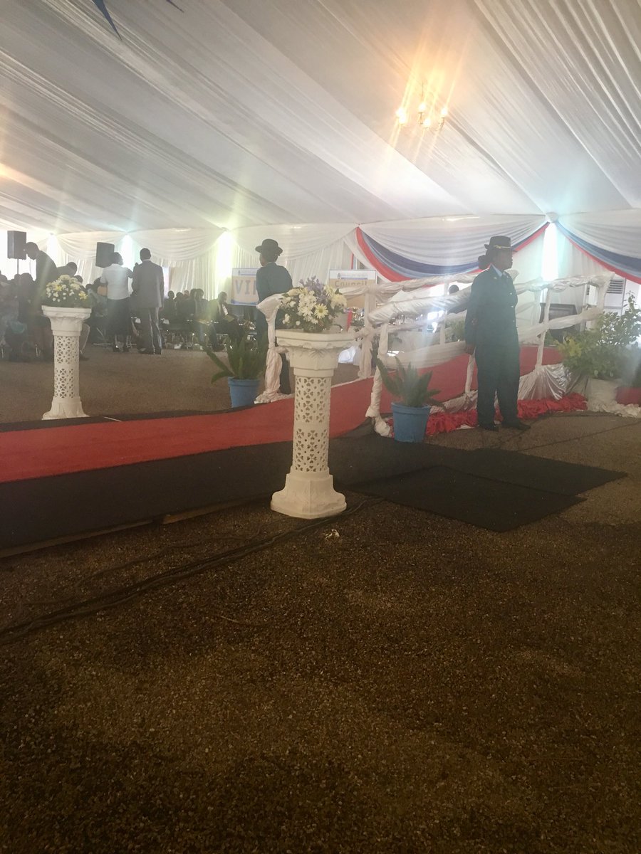 Zimbabwe open university graduation ceremony... the red carpet and security is ready. Usually a sign President Robert Mugabe is coming to personally cap the graduates